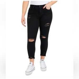 Mid-Rise Curvy Distress Crop Jeans